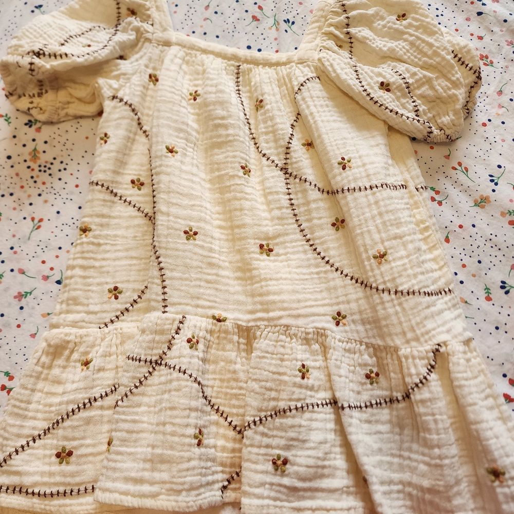 Zara Cream Kids Dress with Floral Embroidery